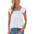 thumbnail image 1 of Débardeur Blouse Babydoll à Basque pour Femme, Col Carré Décontracté, Manches Courtes à Volants, Blanc G, 1 of 8