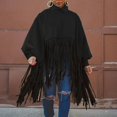 thumbnail image 1 of Woman's Long Sleeve Fashion Solid Color High Neck Lantern Sleeve Tassel Design Tops, 1 of 9