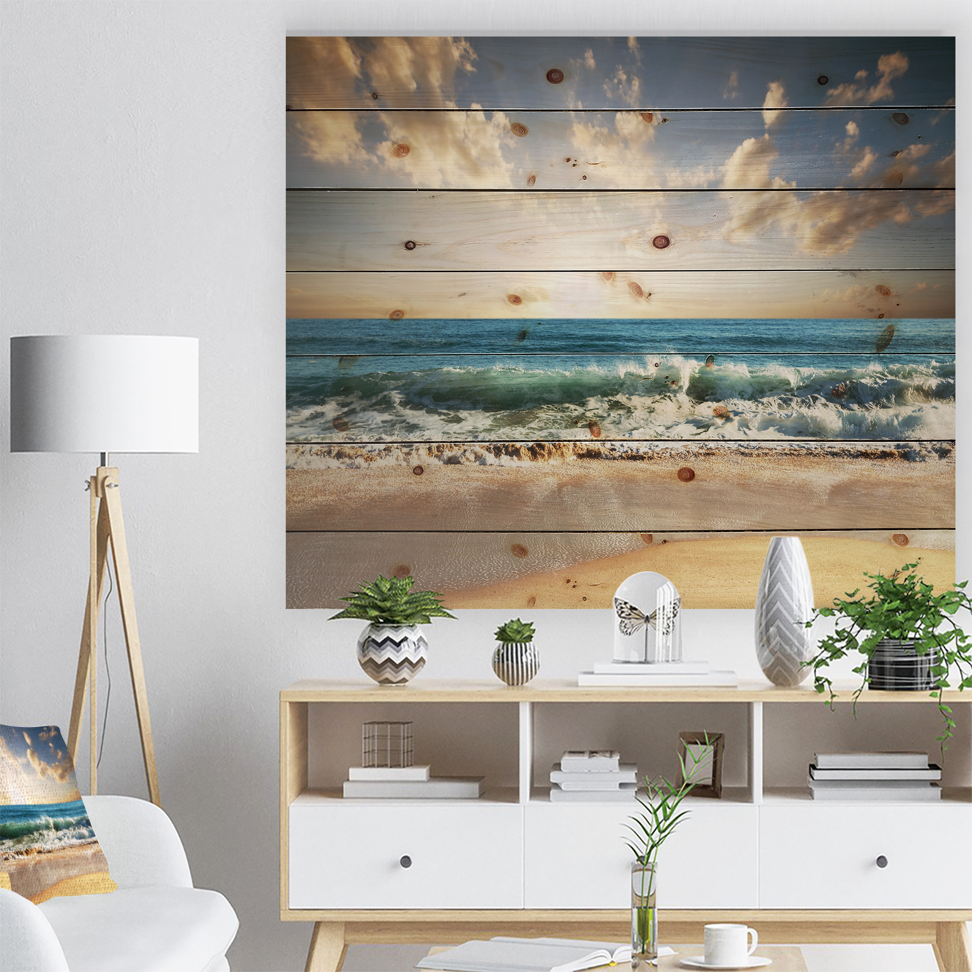 Tableau mural à toile Design Art Bord de mer Ciel nuageuese et bleu