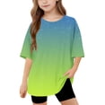 thumbnail image 1 of DecSea Girls Short Sleeve T shirt Kids Summer Oversized Gradient Crew Neck Tops Casual Basic Tee 5-14Years, 1 of 8