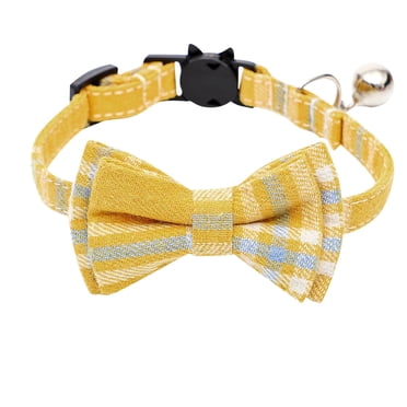 LSLJS Cat Collier avec Joli Nœud Papillon, Nouveau Collier Cat en Coton à Carreaux Nœud Papillon Clochette Détachable Fournitures pour Animaux Anneau Cat