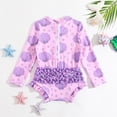 thumbnail image 4 of Toddler Girls Bathing Suits Rash Guard Striped Ruffle Long Sleeve Sun Protection Cute Swimwear Bathing Suits 12-18 Months, 4 of 7