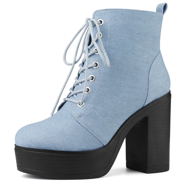 Unique Bargains Bottes de Combat à Plateforme à Talon Épais à Fermeture Éclair pour Femmes
