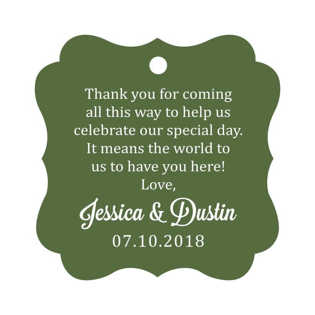 Darling Souvenir Custom Wedding Thank You Message Gift Tags Personalized Party Favor Hang Paper Tags-Olive Green-100 Tags