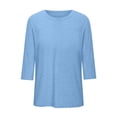 thumbnail image 4 of DDAPJ pyju T-shirts pour Femmes Grande Taille Amples Décontractés à Manches 3/4 Col Ras du Cou T-shirts Légers à Enfiler T-shirts Unis Basiques Vente à Durée Limitée Bleu Pâle L, 4 of 5