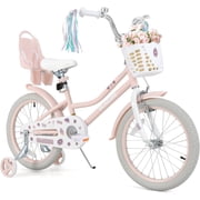 OLAKIDS 18 Inch Toddlers Bike with Training Wheels Doll Seat Basket Adjustable Seat and Handlebar, Handbrake and Coaster Brake, Children's Bicycle for Girls