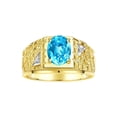 thumbnail image 1 of RYLOS Men's Rings Yellow Gold Plated Silver Designer Nugget Ring Oval 9X7MM Gemstone &  Diamonds  Blue Topaz Birthstone Rings For Man Size 9, 1 of 7