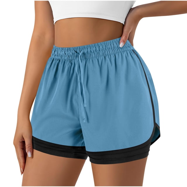 Plebaso Women's 2 in 1 Running Shorts Elastic Waist Drawstring Athletic Shorts Lightweight Workout Shorts