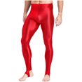 thumbnail image 2 of YUUMIN Men's Shiny Compression Pants Oil Glossy Stretchy Workout Sports Base Layer Trousers Red A XL, 2 of 6