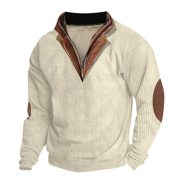 Chandail Homme Manches Longues Couleur Unie Col en V Fermeture Éclair Mode Automne
