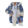thumbnail image 1 of FOCUSNORM Women Contrast Color Hooded Coat Long Sleeve Zip-up Plush Tops, 1 of 4