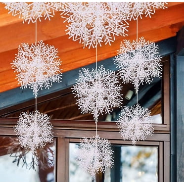 Supbessel Christmas Gifts Decorations Clearance 30 Pcs Christmas Hanging Snowflake Decorations Winter White Glitter Snowflake Ornaments For Window Xmas Tree Ceiling