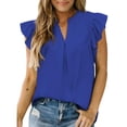 thumbnail image 2 of Penkiiy Womens Summer Tops Dressy Casual V Neck Ruffle Short Sleeve Solid Blouses Tops M Blue, 2 of 8
