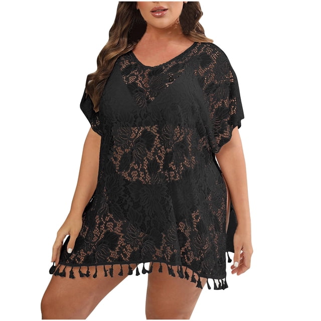 Plebaso Paréo de Maillot pour Femmes Grande Taille Bikini Dentelle Ajourée Paréo de Maillot Robe de Plage