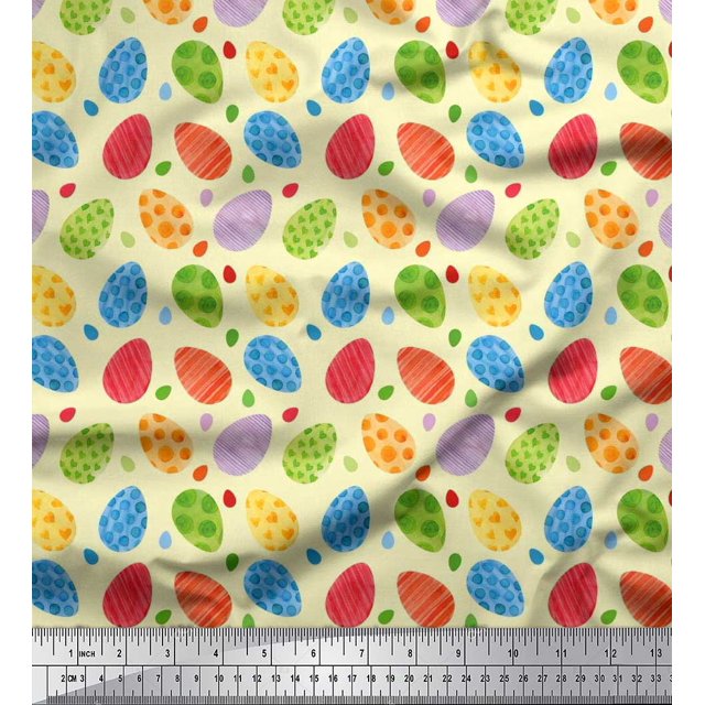 Soimoi Polyester Crepe Fabric Egg Easter Printed Fabric 1 Yard 52 Inch Wide