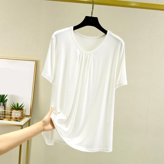 Weiqiqre T-Shirt à Col Rond pour Femme à Manches Courtes Ajusté T-Shirt Mince Uni Haut de Pyjama Pyjama à Manches Courtes
