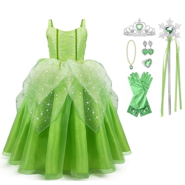 KAWELL Princess Robe de Fête Costume pour Petites Filles Chic Noël/halloween Enfant Jeu de Rôle Jupe Fée Verte avec Accessoires de Luxe Tenues,2/3T