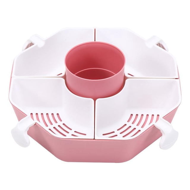 Multifunctional Rotatable Hot Pot Assortment Home Kitchen Drain Basket Wash Basin Vegetable Assortment Pink