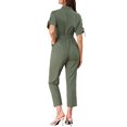 thumbnail image 3 of Unique Bargains Combinaison Short pour Femme à Col Rabattu, Boutonnée, Taille à Nouer, Cargo, 3 of 6