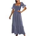 thumbnail image 2 of SMihono Robe Bohème d'Été pour Femmes Grande Taille Mode Décontractée d'Été Col Carré Uni Manches Courtes Femmes Robe pour Femmes Longues Robes, 2 of 8