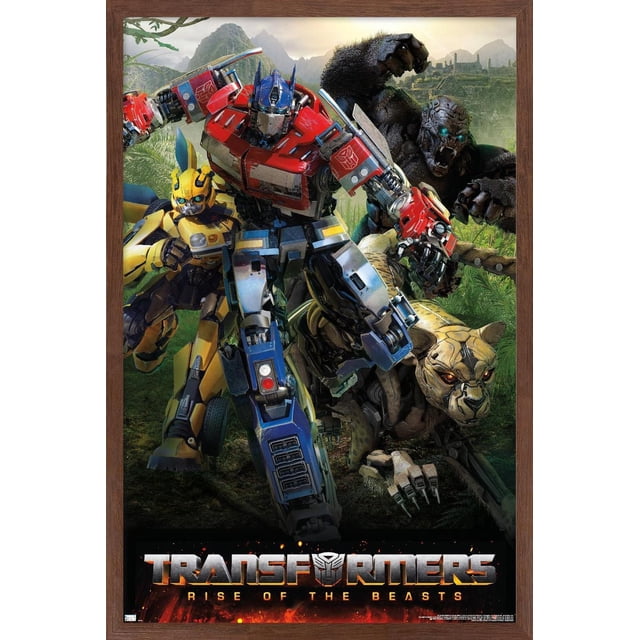 Transformers: l'Ascension des Bêtes - Grande Affiche Murale 4, 22,375 Pouces x 34 Pouces, art Mural Brillant Montrant Optimus Prime en Rouge et Bleu, Bumblebee en Jaune, une Panthère Robotique et un robot Semblable à un Gorille dans une jungle avec des Montagnes, Convient à la Déco de Chambre et s'Accroche Facilement avec des Supports Adhésifs.