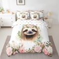 thumbnail image 2 of YST Kawaii Sloth Ensemble de Literie Fleur de Printemps, Feuilles Vertes - 7 Pcs, Full, 2 of 4