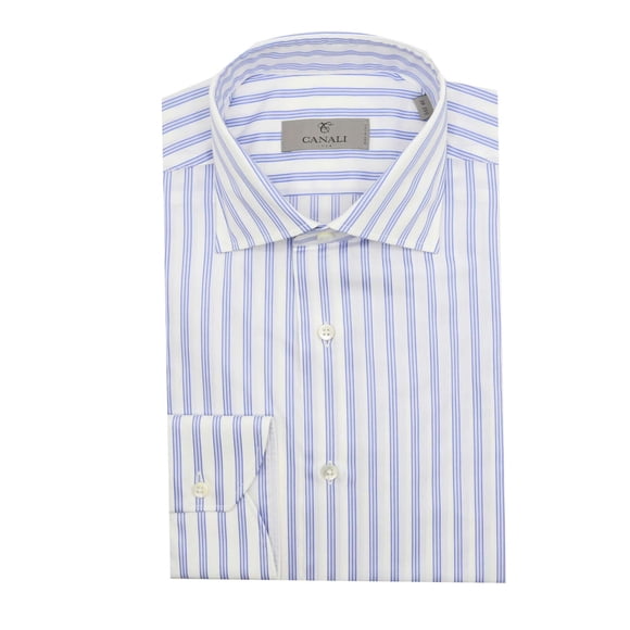 Canali Men's Blue / White Modern Fit Striped Dress Shirt - 43-17 (Xl)