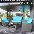 thumbnail image 2 of Costway Ensemble de Mobilier de Patio en Rotin 4 Pcs Canapé Table avec Tablette de Rangement Turquoise, 2 of 10
