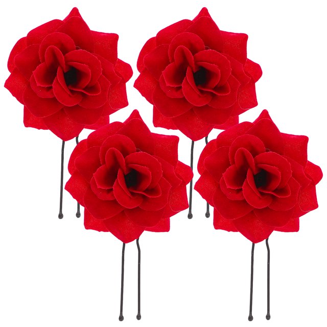 MasteelfCA 4 Pcs Épingles à Cheveux Rétro pour Femmes, Épingles à Cheveux Fleur Artificielle Rose, Accessoires pour Cheveux (Rouge)