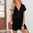 thumbnail image 3 of AherBiu Wide Leg Jumpsuits for Women Short Sleeve Half Button V Neck Short Rompers 1 Piece Summer Outfits, 3 of 6