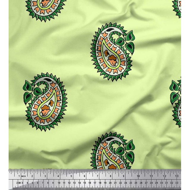 Soimoi Poly Georgette Fabric Paisley Block Printed Fabric 1 Yard 52 Inch Wide