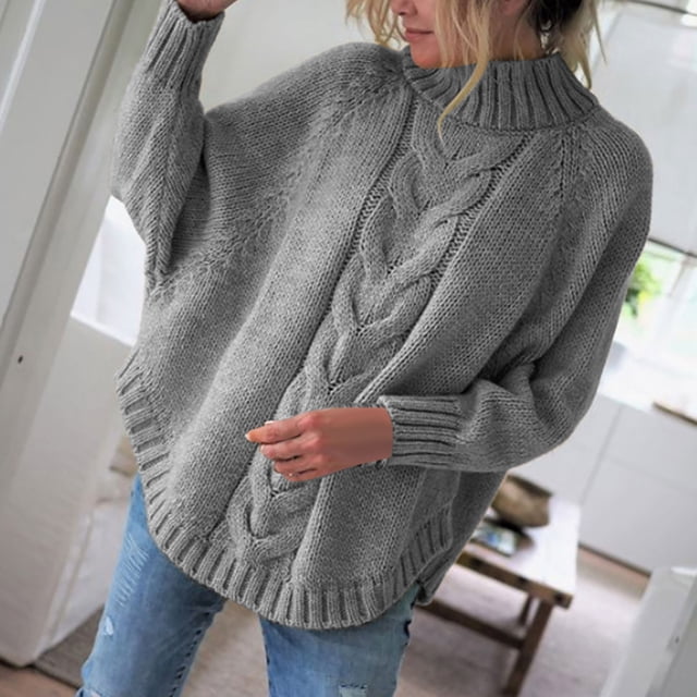 EGNMCR Chandail à Col Roulé pour Femmes, Chandails pour Femmes Chandail pour Femmes et Hiver Nouveau Ample à Manches de Poupée Chandail Tricoté Uni Demi-Col Roulé Chandail pour Femmes