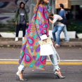 thumbnail image 1 of Women Color Block Lapel Printed Trench Coat Double-faced Woolen Coat Jacket, 1 of 3