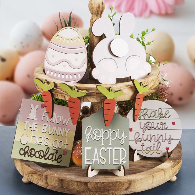 Spring Tiered Tray Decor Set | Wooden 3D Signs for Easter & Seasonal Home Decor