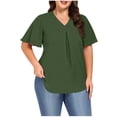 thumbnail image 1 of Frostluinai Women's Tops Plus Size Ruffle Short Sleeve Tunic Shirts V Neck Pleated Tshirts Solid Color Flowy Blouses Lightweight Going Out Tees, 1 of 7