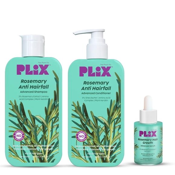 PLIX - THE PLANT FIX Rosemary Anti Hairfall Regime Combo of 3% Redensyl Serum, Advanced Shampoo & Conditioner