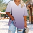 thumbnail image 4 of Ovbmpzd V-Neck Ladies Tops Short Sleeve Plus Size White Gradient Color Comfy Blouses Women Blouse XXL, 4 of 6