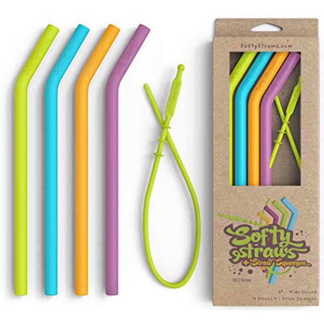 Pailles Souples Pailles à Boire en Silicone Réutilisables de Qualité Supérieure + Raclette à Paille Brevetée - 9ï¿1⁄2 de Long avec Courbure pour Gobelets de 20/30/32oz - Sans BPA (Non Caoutchouc), Flexible, Flexible, Sécuritaire pour Enfants / Tout-Petits