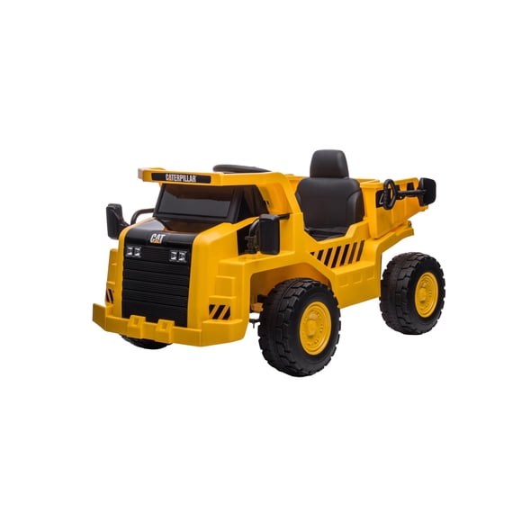 CAT 12V Dump Truck with LED Lights, MP3 + USB Inputs, Suspension, Remote, Construction Fun for 3-6yrs