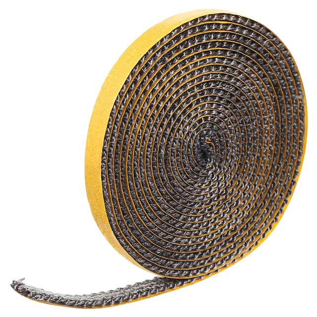 1 Roll Wood Stove Gasket Rope Fiberglass Gasket Fireplace Sealing Rope Fireplace Replacement Seal Liner. A coiled roll of multi-coloured fiberglass gasket rope with a self-adhesive backing, designed for sealing wood stove doors and fireplaces. The rope measures 200 cm in length and 1.2 cm in width, providing excellent heat resistance and energy efficiency. Suitable for chimneys, industrial ovens, and boiler doors.