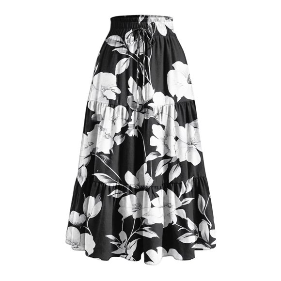 Corduroy Skirts for Women Skirts for Women Long Length Womens Long Silk Mini Skirt Summer Boho Flowy Skirt Tiered A Line Maxi Floral Pleated Black L