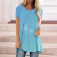 thumbnail image 2 of Birdeem Mode Femmes Mode Manches Courtes Col Rond T-Shirt Long Imprimé Blouse Hauts Amples, 2 of 4