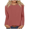 thumbnail image 1 of AherBiu T Shirts for Women Fall Long Sleeve Crewneck Basic Tee Tops Loose Solid Color Comfy Shirts, 1 of 5
