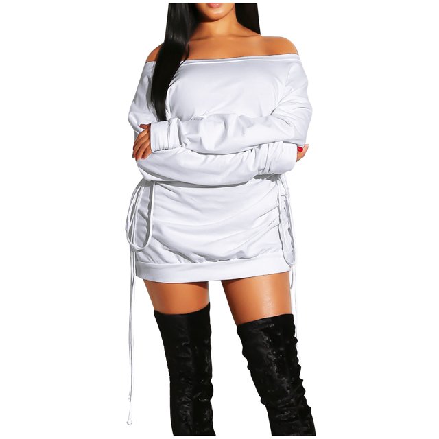 Birdeem Womens Summer Over Size Loose Large Long-Sleeved off Shoulder Dress