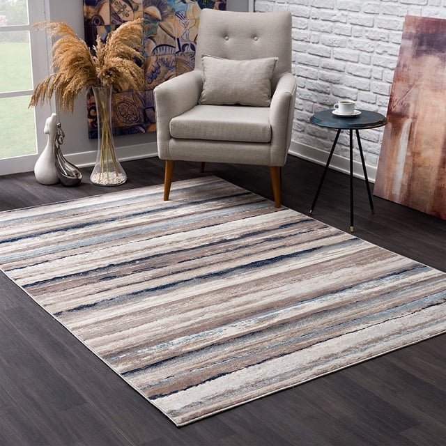 homeroots home decor 390278 2’ x 5’ Blue and Beige Distressed Stripes Area Rug
