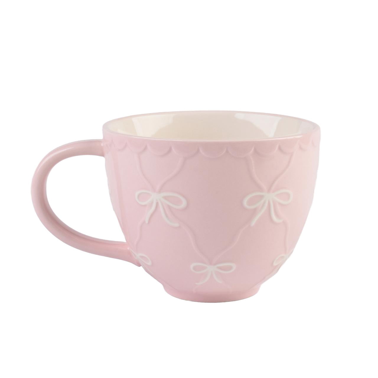 Holiday Time Maison De Noel Collection 15 Oz Stoneware Mug - Bow Mugs Pink