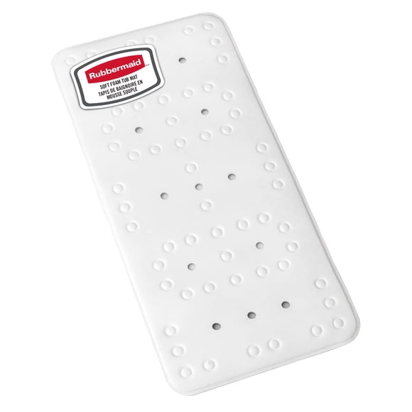 Rubbermaid Soft Foam Bath Tub Shower Mat for Bathroom, Non-Slip with Quick-Drain Holes, 35.88" x 17", White