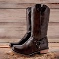 thumbnail image 2 of Womens Cowboy Motorcycle Riding Boots Winter Fall Leather Square Toe Wide Mid Calf Western Cowgirl Booties, 2 of 5