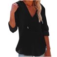 thumbnail image 1 of Yuyuzo Womens Hoodies 3/4 Sleeve Drawstring V Neck Loose Tunic Shirts Solid Color Pullover Tops, 1 of 7