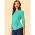 thumbnail image 2 of INSPIRE CHIC Women's Button Decor V Neck 3/4 Sleeve Ruch Top Mint Green XL, 2 of 5